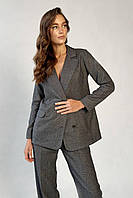 Женский классический пиджак с поясом 44-50 размеры темно-серый