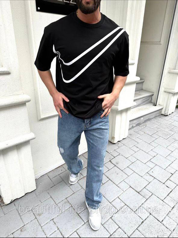 Футболка Old school оверсайз з логотипом Nike біла чорна унісекс відмінної якості