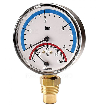 Термоманометр CEWAL d=80 1/2", 0-120°C, 6 бар вертикальний