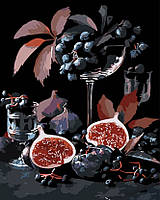 Набір для розпису по номерах Інжир та виноград Strateg на чорному фоні розміром 40х50 см AH1045 ish