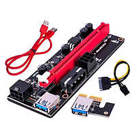 Райзер Riser PCI-E 1x to 16x PCE 164pin, VER 009S, 60см sata, molex, 6 pin, led