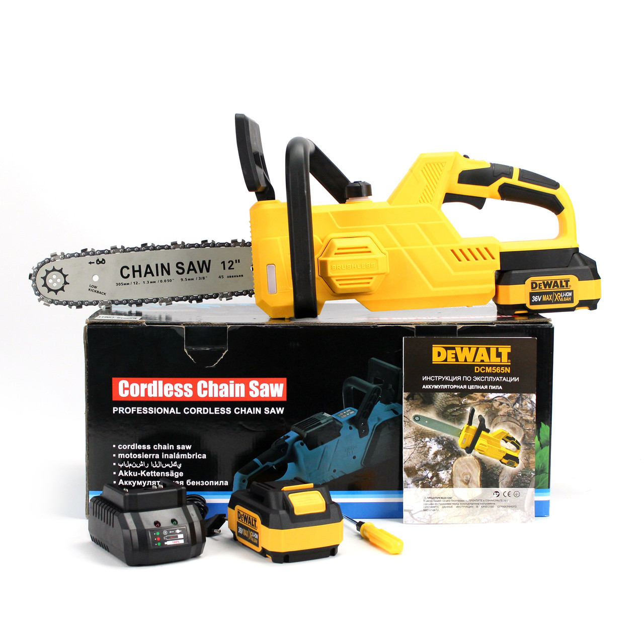 Акумуляторна ланцюгова пилка DeWalt DCM565N (36V, 6Ah), АКБ пила Деволт