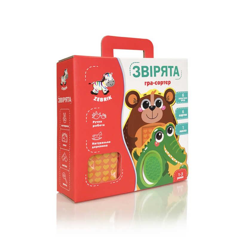 Дерев'яна гра "Звірята" укр ZB 2002-05 "Vladi Toys", 6 карток з тваринами, 6 дерев'яних фігурок