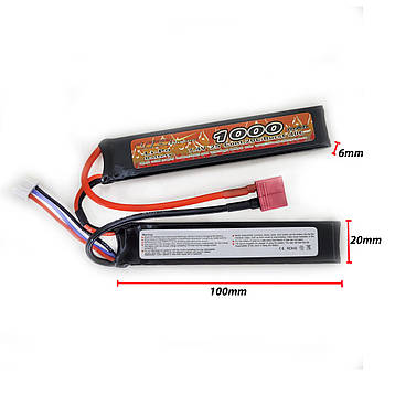 Акумулятор LiPo 7.4V 1000mAh - 2 sticks 20-40C нунчаки, Т-конектор (VBPower) (для страйкболу), фото 3