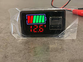 Автомобільний Панельний Вольтметр з індикатором рівня заряду 8V-30V і портом USB + Type-C (червоні цифри)