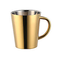 Кружка чашка с двойными стенками 300 мл. золотая из нержавеющей стали для чая кофе REMY-DECOR