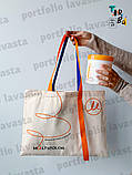 Щільна котонова горизонтальна сумка з різнокольоровими подовженими ручками без друку Розмір: 45cм х 35см, фото 6