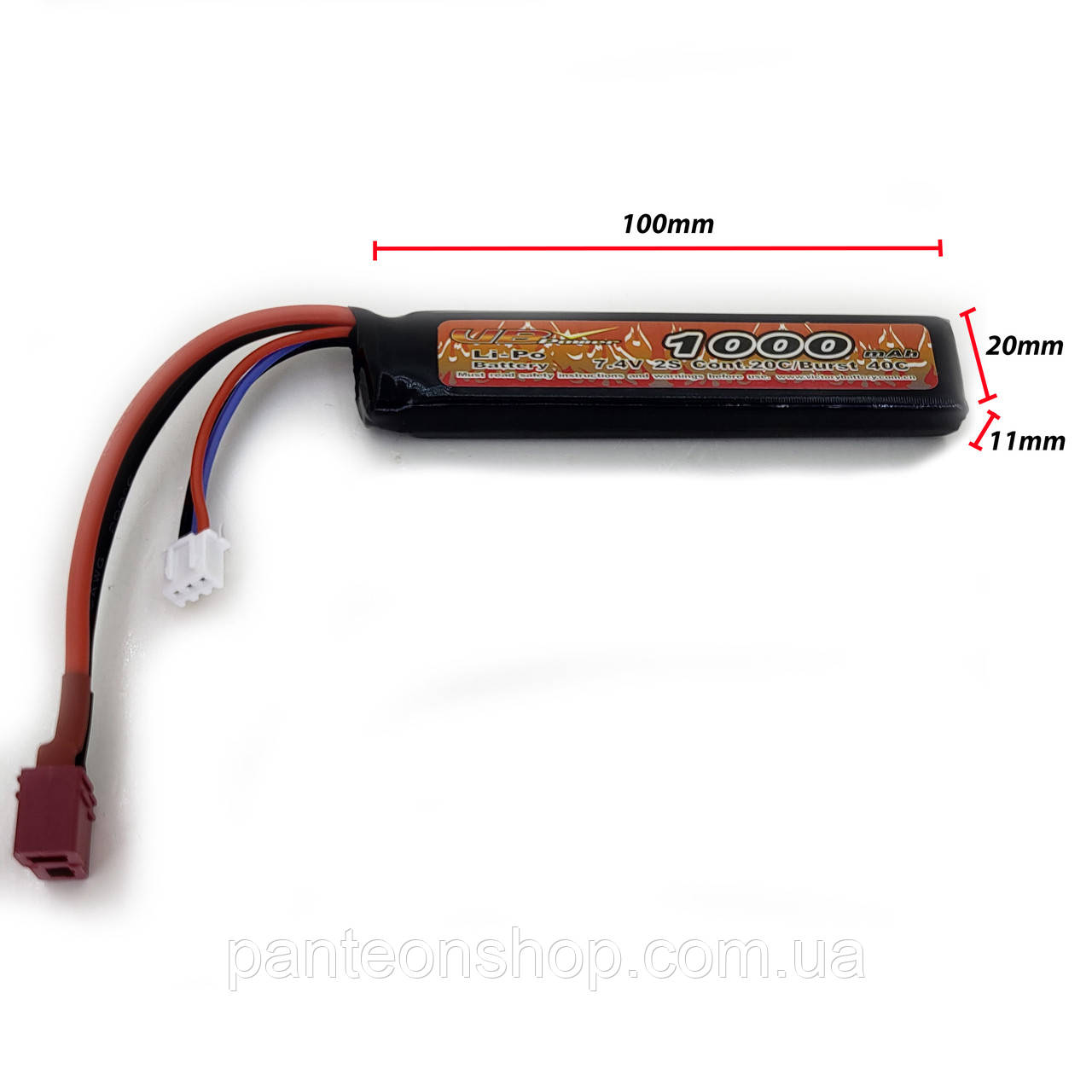 Акумулятор LiPo 7.4V 1000mAh - stick 20-40C моноблок Т-конектор (VBPower) (для страйкболу)