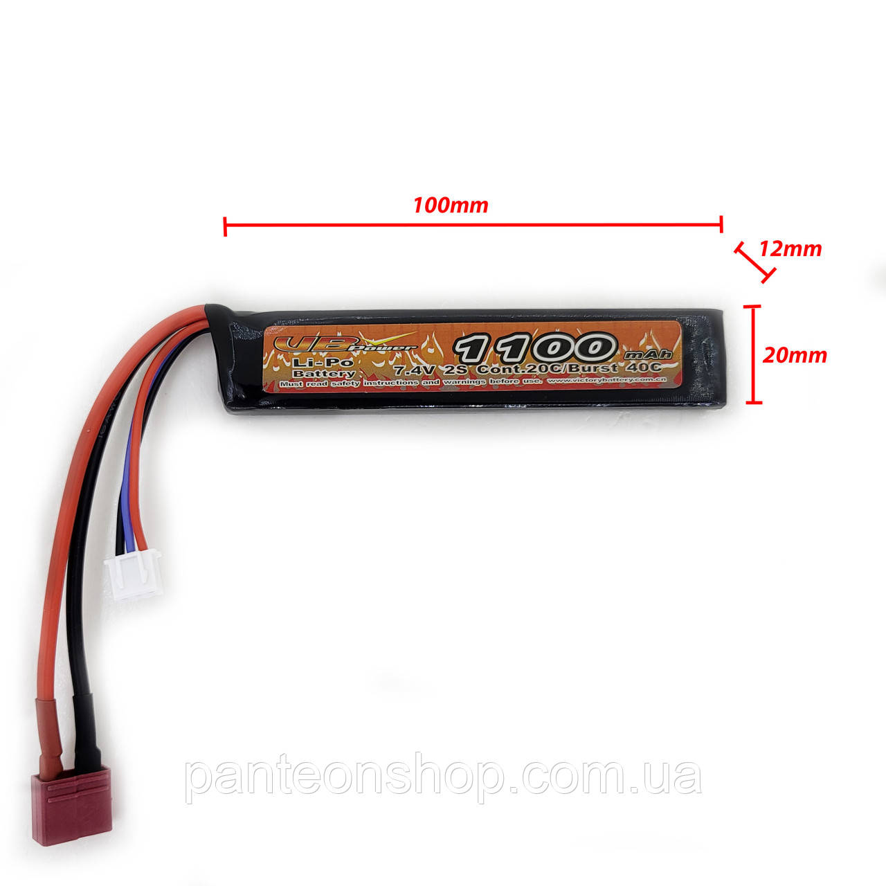 Акумулятор Li-Po 7.4V 1100mAh - stick 20-40C моноблок Т-конектор (VBPower) (для страйкболу)