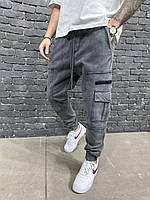 Мужские джинсы-джогеры (серые) классные объемные удобные с накладными карманами АAJ-6361
