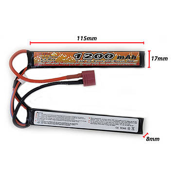 Акумулятор Li-Po 7.4V 1200mAh - 2 sticks 20-40C нунчаки Т-конектор (VBPower) (для страйкболу), фото 1