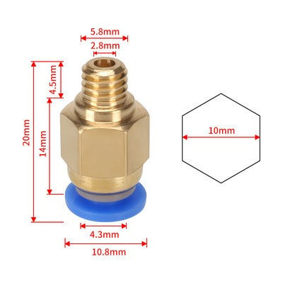 Фитинг PC4-M6 для PTFE тефлоновой трубки, Латунь