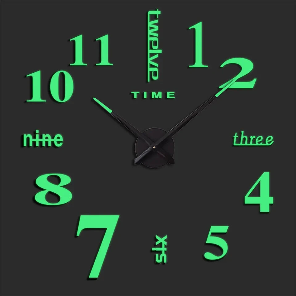 Большие настенные часы Horloge 3D DIY кварц 27/37/47 Серые Светятся ночью FRF74G - фото 5 - id-p2093382091