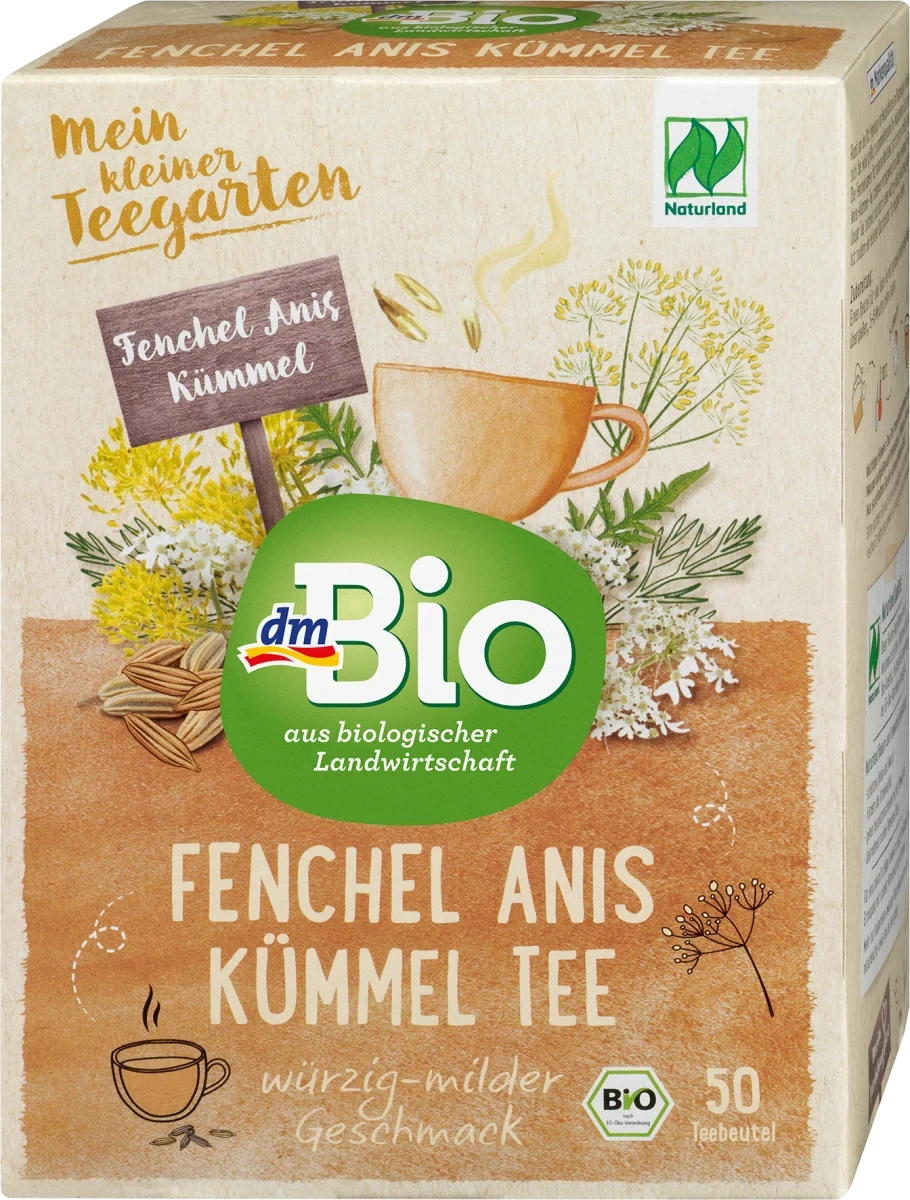 Органічний, трав'яний чай dm Bio Naturand, Fenchel-Anis-Kümmel, 100 гр