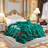 Атласное Зеленое Полуторное постельное белье Moka Textile и Дополнительные Белые наволочки 2 шт