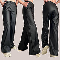 Широкі жіночі штани з екошкіри мод. 94 чорні