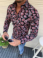 Рубашка мужская Versace Black рубашка приталенная Toyvoo Сорочка чоловіча Versace Black рубашка приталена