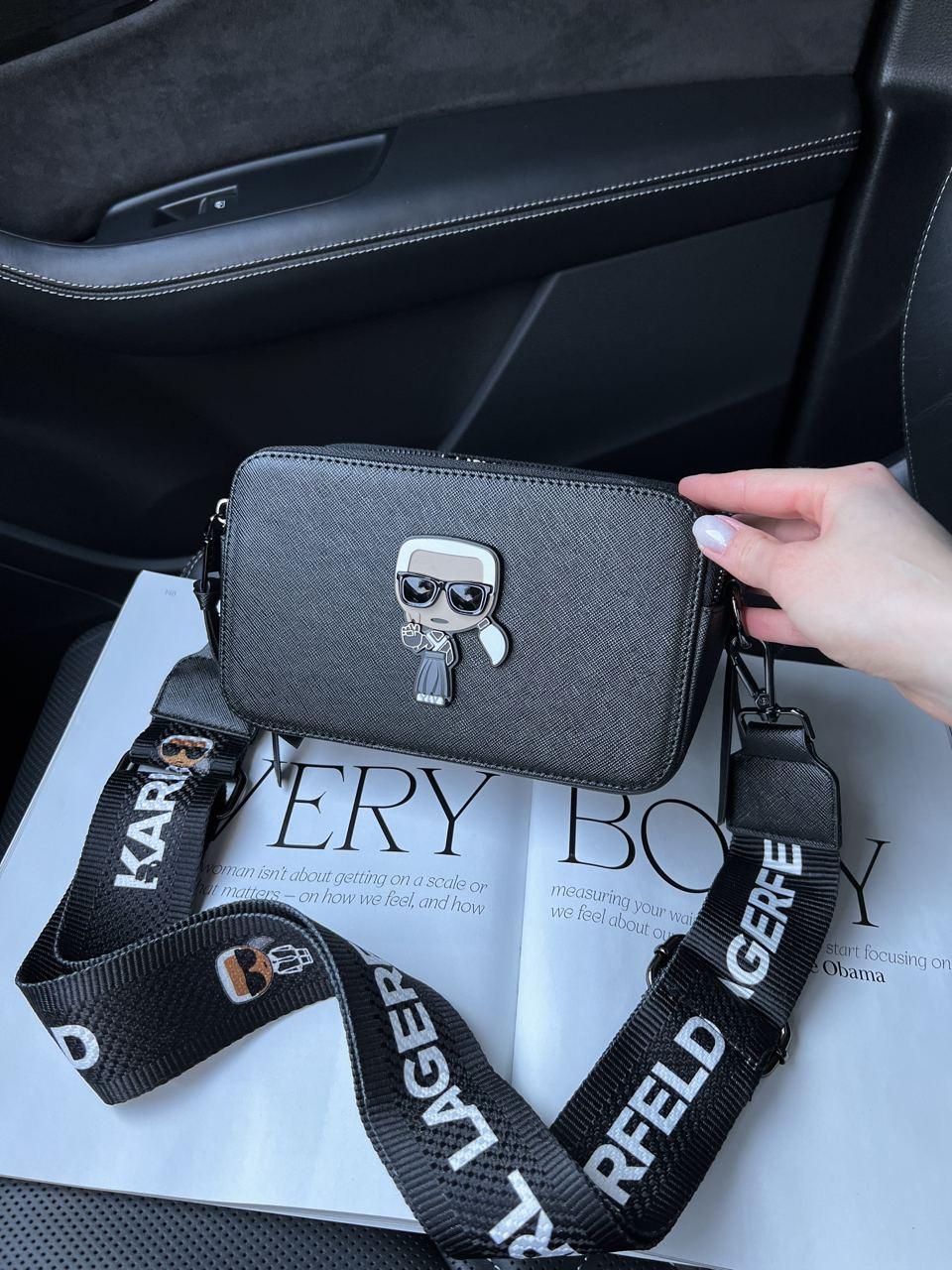 Жіноча сумка Karl Lagerfeld Black еко шкіра сумка чорна Крос Боді на 2 відділення