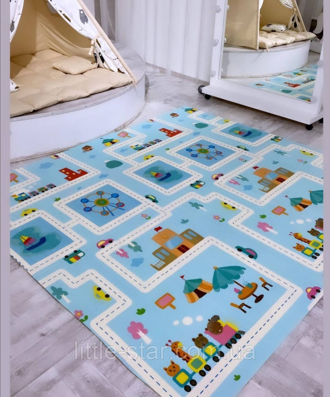 Дитячий термоковрик 1500*1800*10 мм каремат бэбипол двосторонній складаний з текстурним покриттям