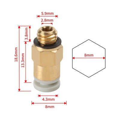 Фітинг KJH04-M6 для PTFE тефлонової трубки, Латунь