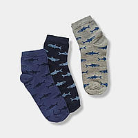 Шкарпетки для хлопчика з принтом акули Twinsocks р-22-24(34-37) чорний, синій, сірий
