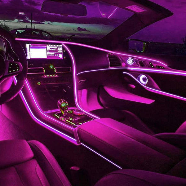 Неоновая Подсветка салона авто - Гибкий Холодный фиолетовый НЕОН длина 3  метра ( от прикуривателя )