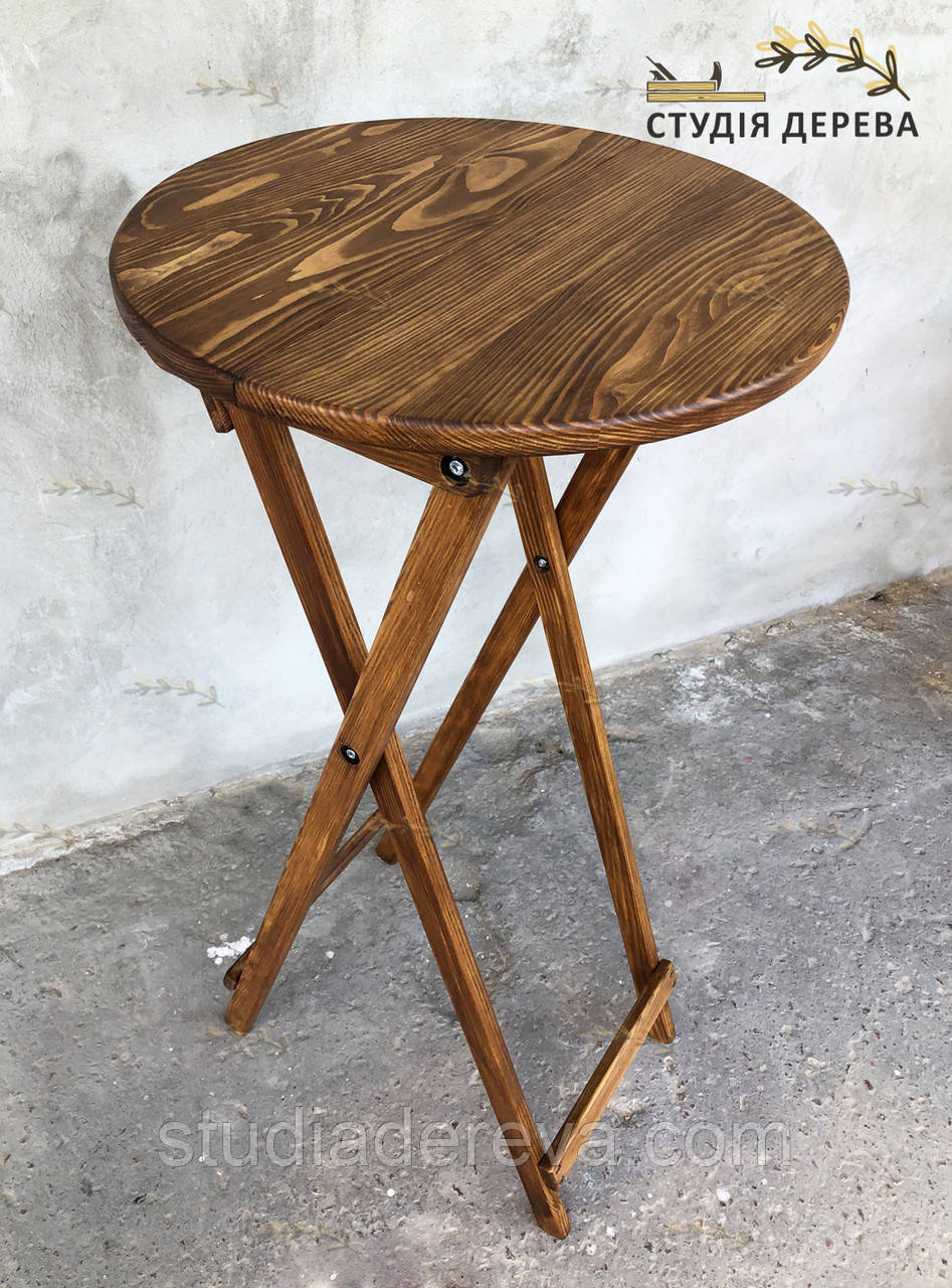 Високий розкладний деревяний кавовий столик для вуличних кафе та барів 110*50 горіх темний