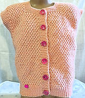 Дитяча тепла в'язана ручної роботи жилетка для дівчинки на 8-9 років, зріст 128-134 см.
