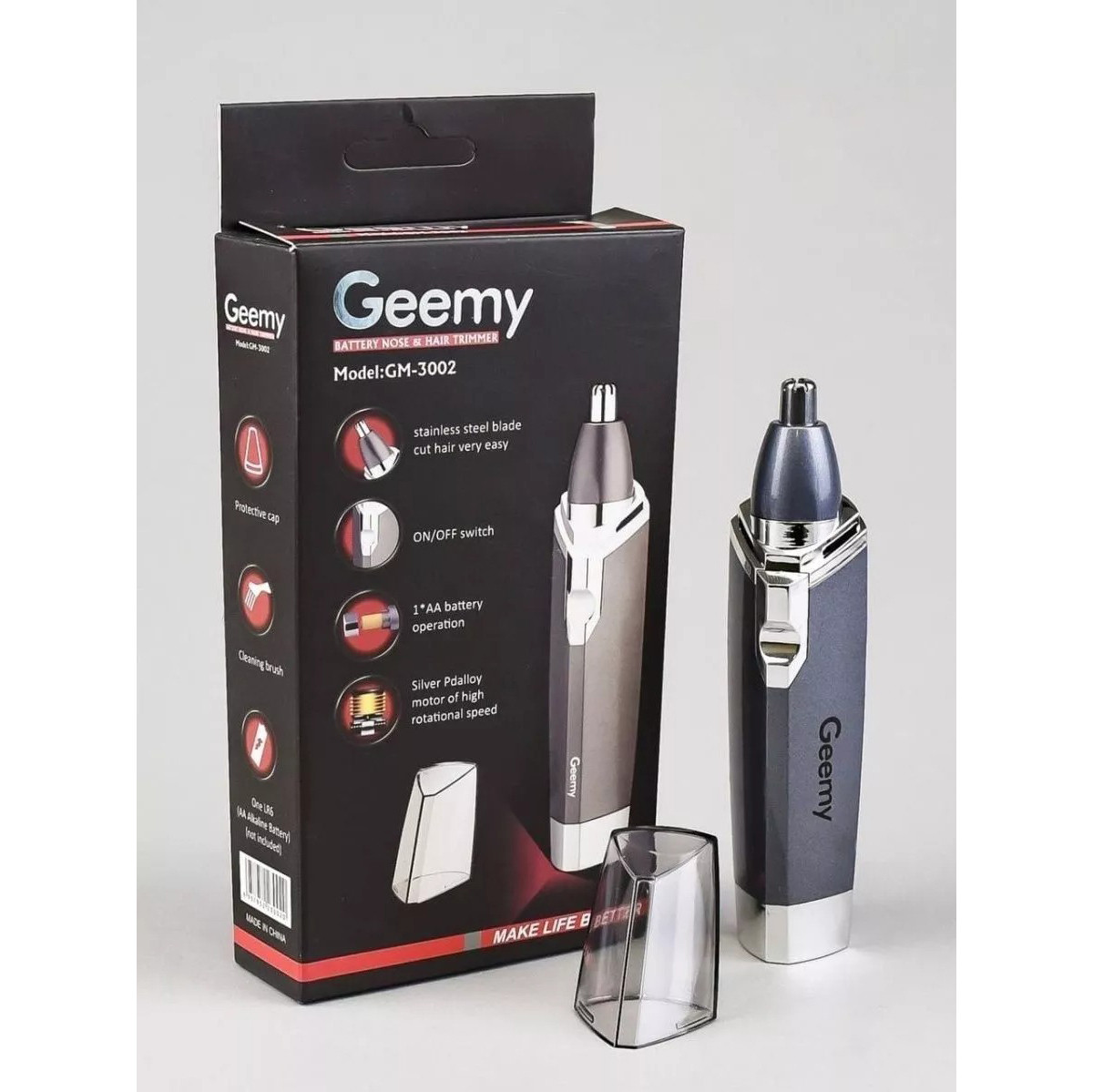Тример для гоління Geemy GM 3002 Сіра бритва для носа і вух, машинка для носа