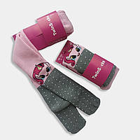 Детские колготки махровые для девочки "Пони" Тм Twinsocks 128-134, Розовый+серый