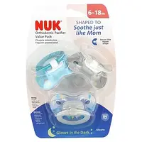 NUK, Ортодонтическая соска Glow in the Dark, для детей 6 18 месяцев, со вкусом молнии и звездочки, набор из 3