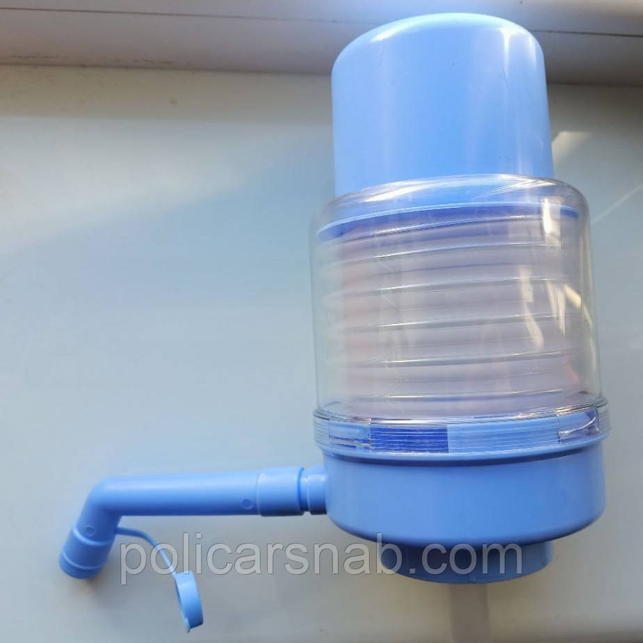 Помпа механічна прозора ручний насос для води на бутиль 13-19 л з краном Blue Rain Standart