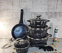 Набор кастрюль и сковорода Higher Kitchen HK-305, Набор посуды с гранитным антипригарным покрытием ЧЕРНЫЙ