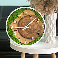 Декоративные часы из дерева и мха, часы с деревянным уникальным срезом и из стабилизированным мхом
