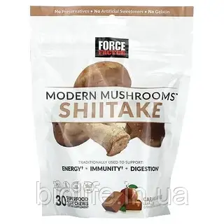 Force Factor, Modern Mushrooms, шиїтаке, карамель і яблуко, 30 жувальних таблеток із суперфудами в Україні