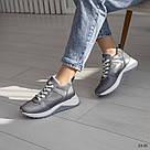 Сірі шкіряні жіночі кросівки з натуральної шкіри, фото 6