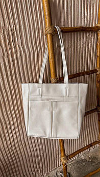 Жіноча шкіряна сумка шопер бежева Сумка з натуральної шкіри з кишенями