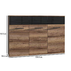 Комод у спальню Jawa 134.5 см дуб темний та чорний глянець у стилі індастріал