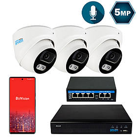 Комплект відеоспостереження на 3 купольні 5 Мп IP-камери SEVEN IP-7215W3-5MP