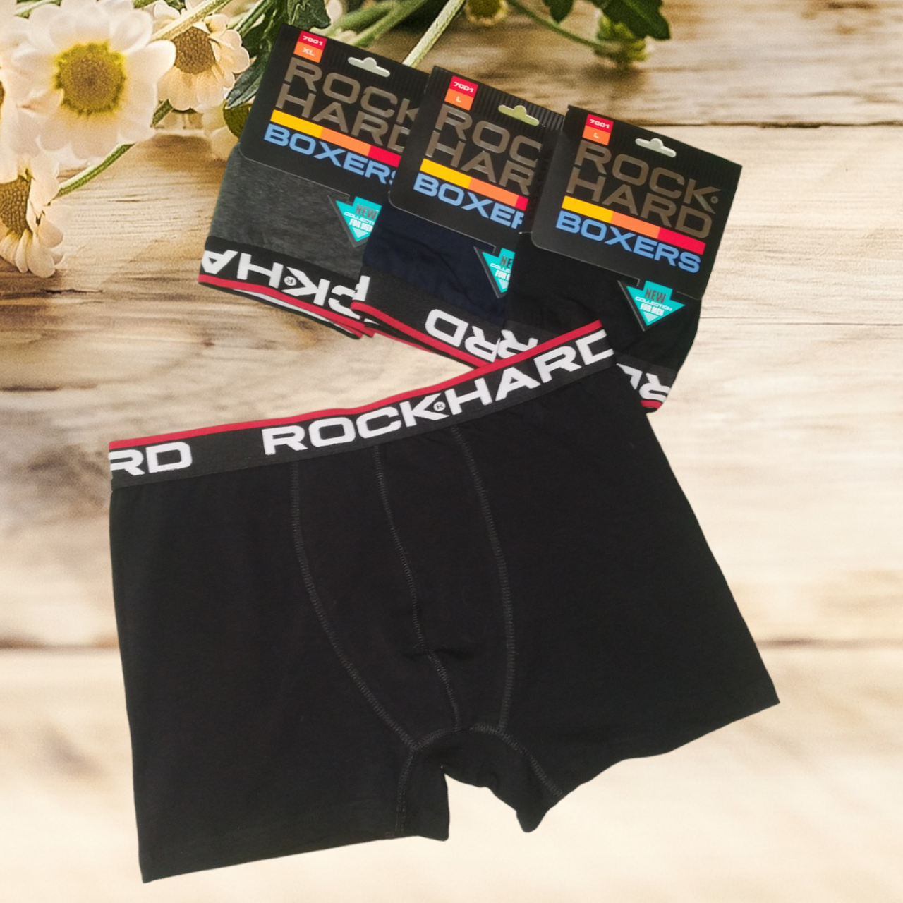 Труси боксери чоловічі однотонні чорні, сірі, сині Rock Hard Розміри M L XL XXL, фото 1