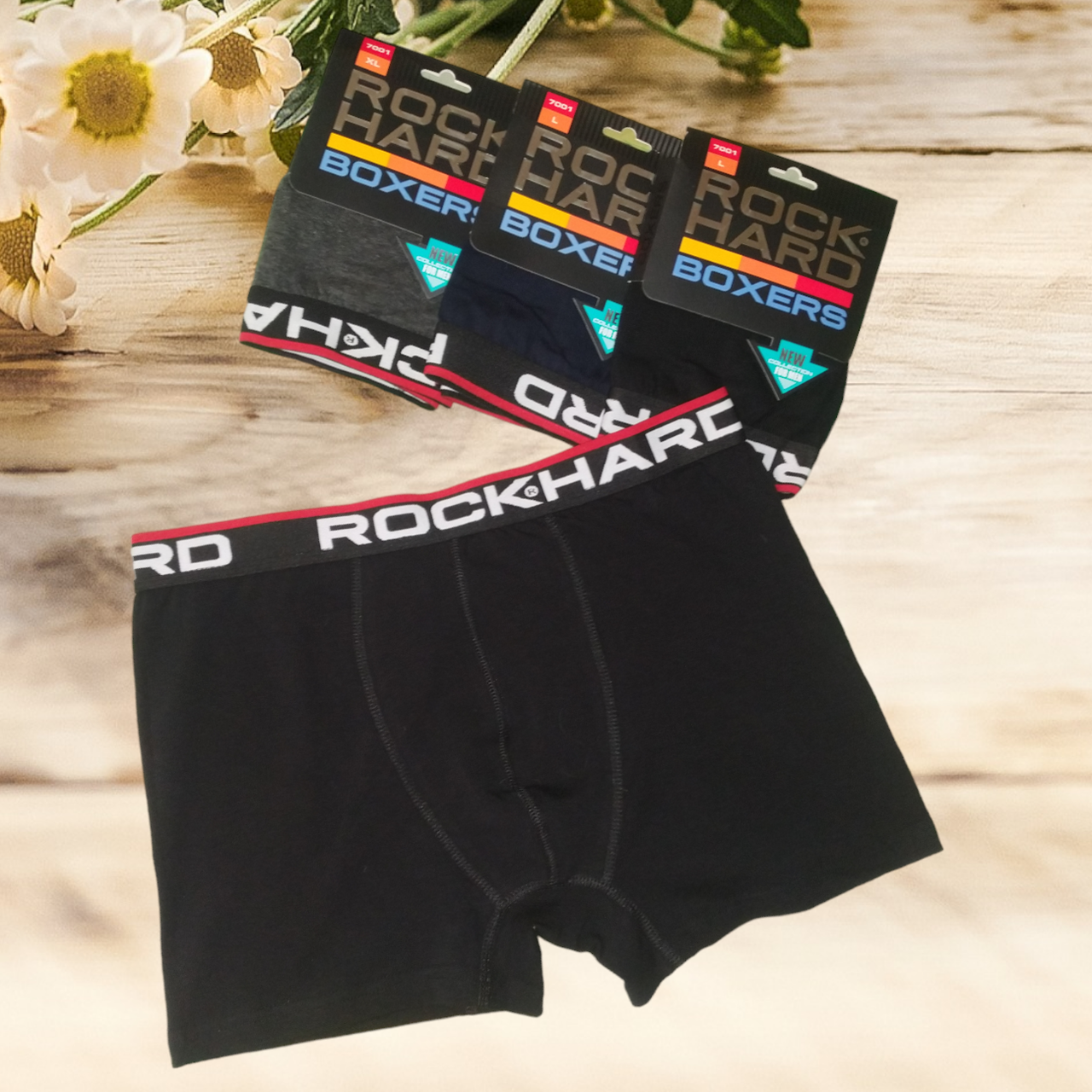 Труси боксери чоловічі однотонні чорні, сірі, сині Rock Hard Розміри M L XL XXL