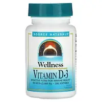 Source Naturals, Wellness, витамин D3, 50 мкг (2000 МЕ), 200 мягких таблеток в Украине