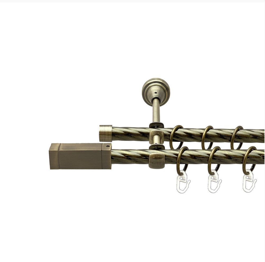Карниз кований для штор подвійний антик Квадро 16мм діаметр твістер комплект, фото 1