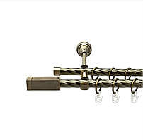 Карниз кований для штор подвійний антик Квадро 16мм діаметр твістер комплект