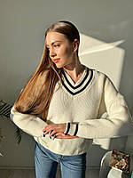 Женский теплый вязаный свитер с V-образным вырезом размер универсальный 42-48