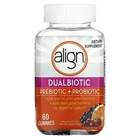 Align Probiotics, Dualbiotic, пребиотик и пробиотик, натуральные фрукты, 60 жевательных таблеток в Украине