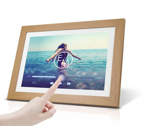 Цифрова фоторамка 10,1 дюйма 1080p із дерев’яною рамкою Сірий BIO, фото 1