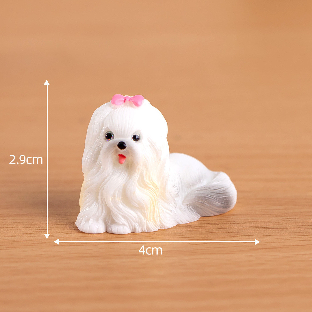 Мініатюра собачка з рожевими бантами 4*2.9 см Біло-сіра, фото 1