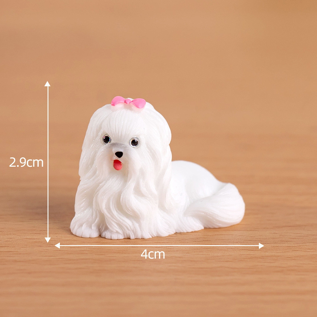 Мініатюра собачка з рожевими бантами 4*2.9 см Біла, фото 1