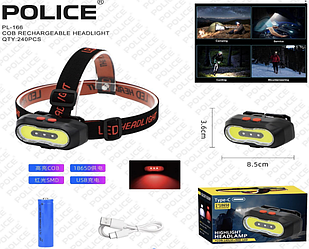 Налобний ліхтар PL-166, COB, 2XP, Li-on 18650, ЗП Type-C